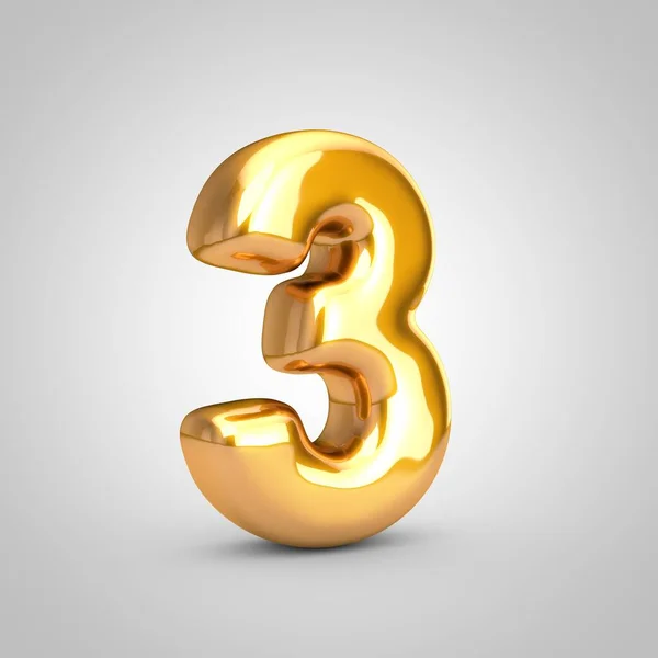 Golden metallic balloon number 3 isolated on white background. — Stock Photo, Image