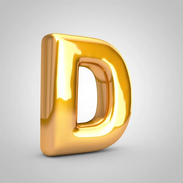 Golden metallic balloon letter D uppercase isolated on white background. — ストック写真