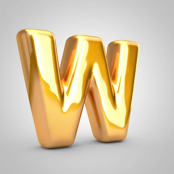 Arany fém ballon betű W nagybetűs elszigetelt fehér háttér. — Stock Fotó