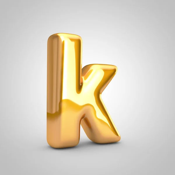 Golden metallic balloon letter K lowercase isolated on white background. — ストック写真