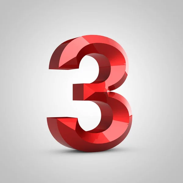 Red glossy chiseled number 3 — Stock Photo, Image