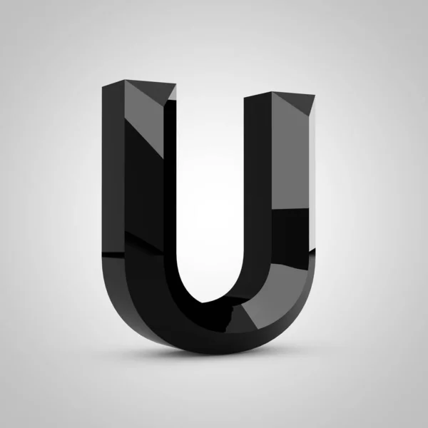 Black glossy chiseled letter U uppercase — Stock Photo, Image