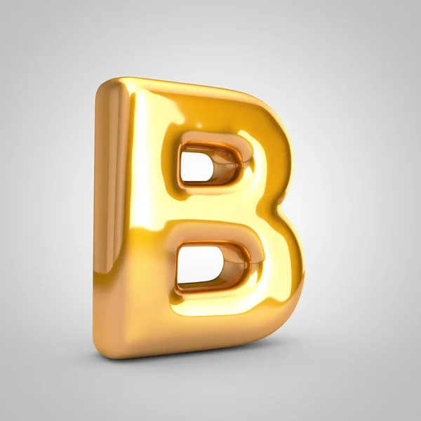 Golden metallic balloon letter B uppercase isolated on white background. — Stock Photo, Image