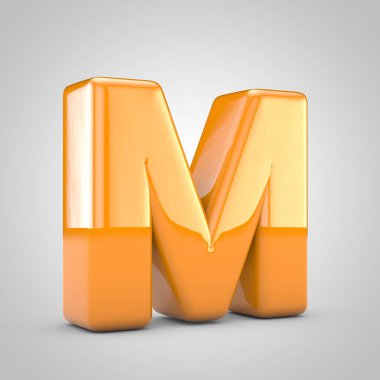 Turuncu 3d harfli M büyük harfi beyaz arkaplanda izole edildi