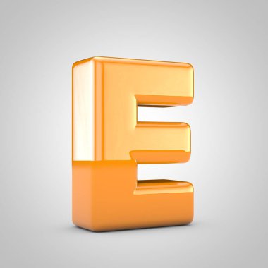 Turuncu 3d harf E büyük harf beyaz arkaplan üzerinde izole