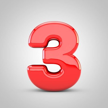 3D kırmızı sayısı 3 izole beyaz arka plan