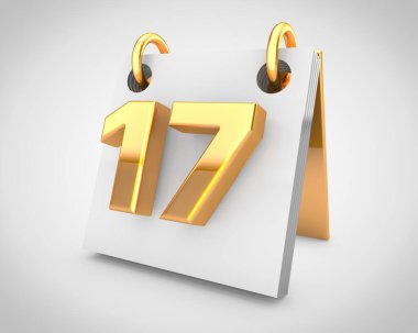 Masa takvimi, ayın 17 'sinde altın tasarım elemanları.