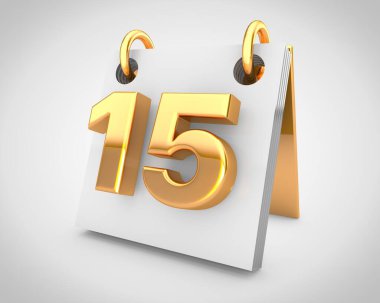 Altın tasarım elementleri içeren masa takvimi, ayın 15 'i.
