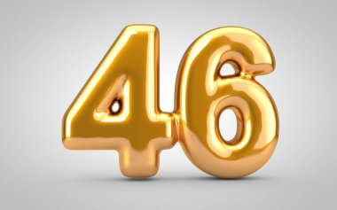 Beyaz zemin üzerinde 46 numaralı altın metalik balon izole edildi.