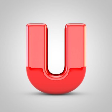 3d Kırmızı Harf U büyük harf izole edilmiş beyaz arkaplan