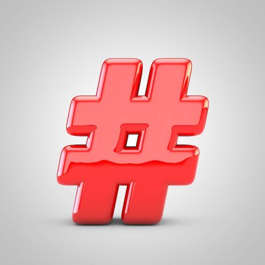 3d Kırmızı hashtag sembolü izole edilmiş Beyaz Arkaplan
