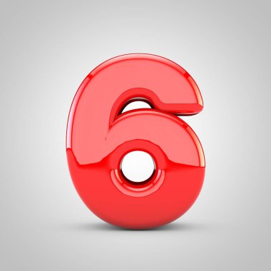 3D kırmızı numarası 6 izole beyaz arka plan