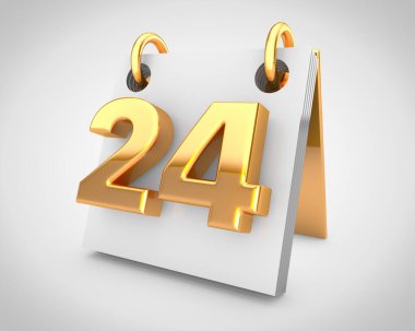 Altın tasarım elementleri içeren masa takvimi, ayın 24 'ü