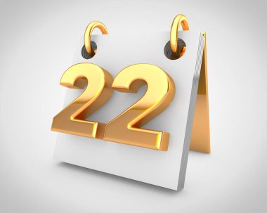 Altın tasarım elementleri içeren masa takvimi, ayın 22 'si.