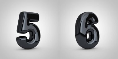 Black alphabet numbers 5 and 6 isolated on white background.