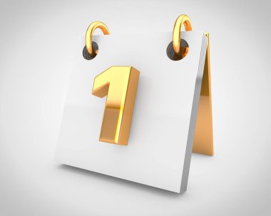 Altın tasarım elementleri içeren masa takvimi, ayın ilk günü.