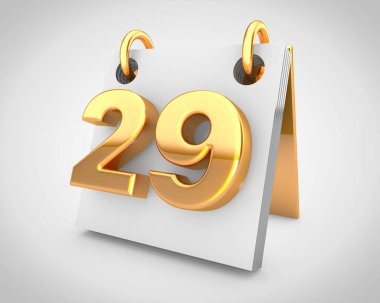 Ayın 29 günü, altın tasarım elementleriyle dolu masa takvimi.