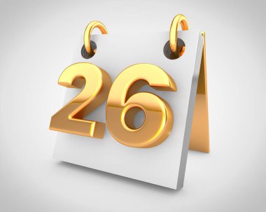 Altın tasarım elementleri içeren masa takvimi, ayın 26 'sı.