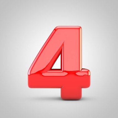 3D kırmızı sayı 4 izole beyaz arka plan