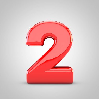 3D kırmızı sayı 2 izole beyaz arka plan