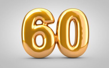 Beyaz zemin üzerinde 60 numaralı altın metalik balon izole edildi.