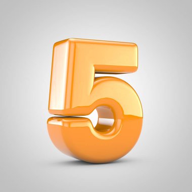 Turuncu 3D numara 5 beyaz arkaplanda izole edildi