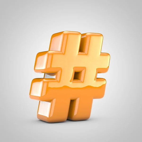 Oranje 3d hashtag symbool geïsoleerd op witte achtergrond — Stockfoto