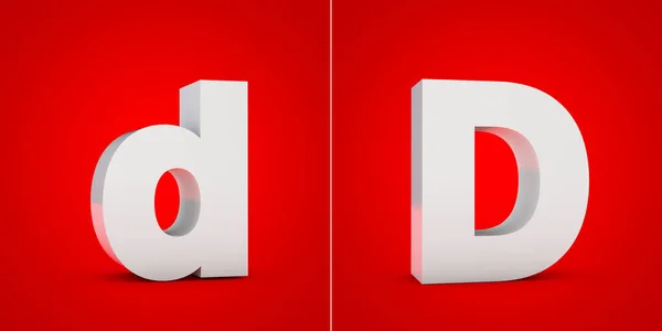 白い3Dアルファベット文字Dは赤い背景に隔離されています. — ストック写真