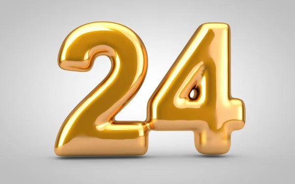 Gouden metalen ballon nummer 24 geïsoleerd op witte achtergrond. — Stockfoto