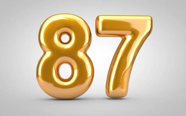 Golden metallic balloon number 87 isolated on white background. — Stock Photo, Image