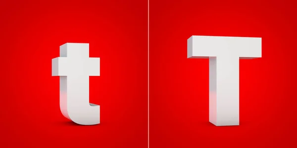 White 3D alphabet letter T isolated on red background. — Stock Photo, Image