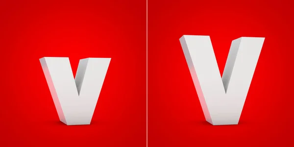 White 3D alphabet letter V isolated on red background. — Stock Photo, Image