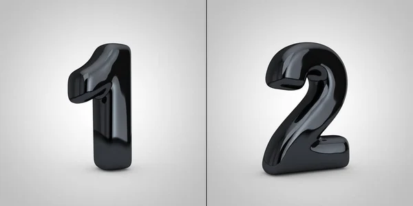 Black alphabet numbers 1 and 2 isolated on white background.