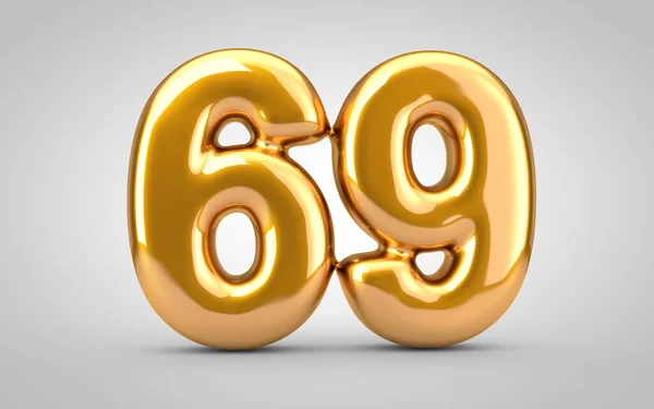 Golden metallic ballong nummer 69 isolerad på vit bakgrund. — Stockfoto