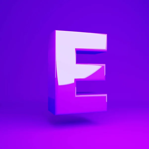 Glanzende violette letter E hoofdletter violet matte achtergrond — Stockfoto