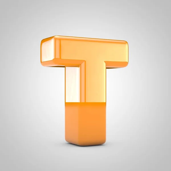 Orange 3d letter T uppercase isolated on white background — Stock Photo, Image