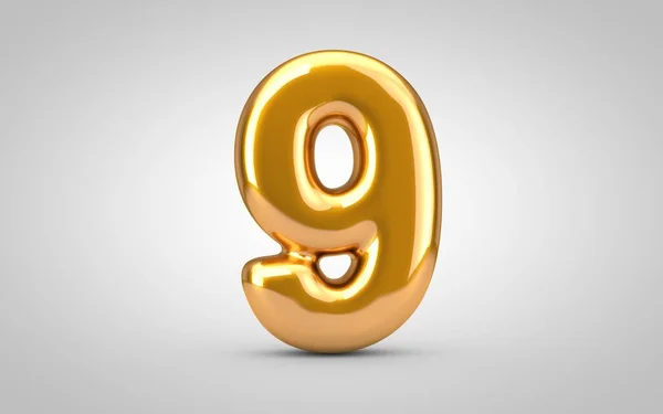 Χρυσό μεταλλικό μπαλόνι νούμερο 9 απομονωμένο σε λευκό φόντο. — Φωτογραφία Αρχείου