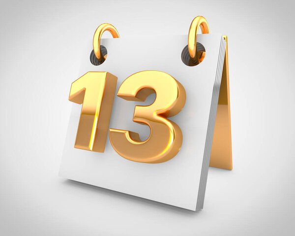 Настольный календарь с золотыми элементами дизайна, день 13 месяца
