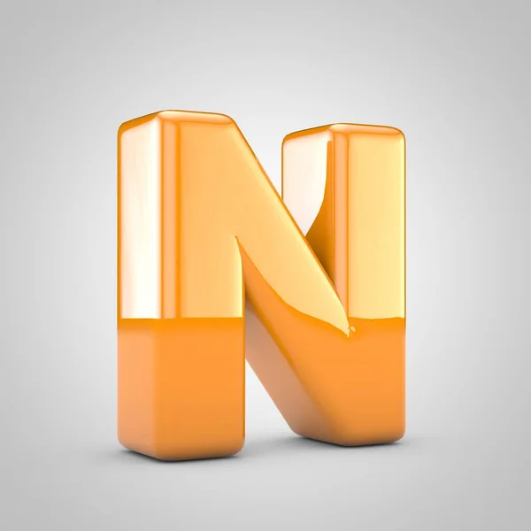 Maiuscolo lettera N arancione 3d isolato su sfondo bianco — Foto Stock