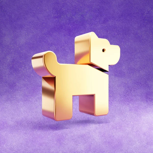 stock image Dog icon. Gold glossy Dog symbol isolated on violet velvet background.