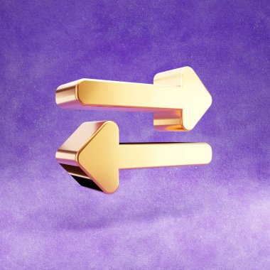 Takas simgesi. Menekşe kadife arka planda izole edilmiş altın renkli döviz döviz simgesi.