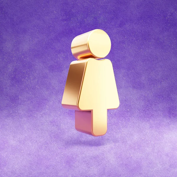 Ícone feminino. Ouro brilhante símbolo feminino isolado no fundo de veludo violeta . — Fotografia de Stock