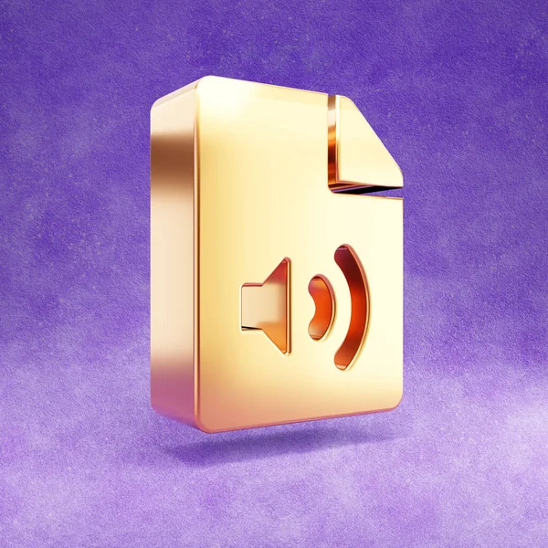 Audiodatei-Symbol. Gold glänzend Audio-Datei Symbol isoliert auf violettem Samt Hintergrund. — Stockfoto