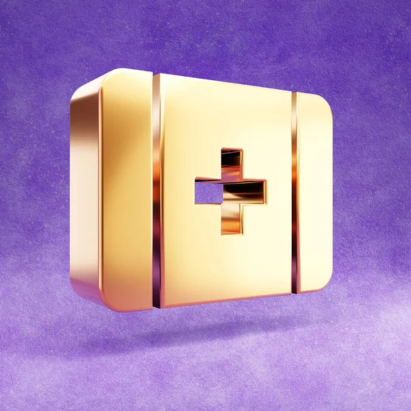 Medkit ikonen. Guld glänsande Medkit symbol isolerad på violett sammet bakgrund. — Stockfoto