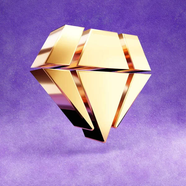 Diamant icoon. Goud glanzend Diamant symbool geïsoleerd op violette fluwelen achtergrond. — Stockfoto