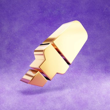 Vurgulama simgesi. Mor kadife arkaplanda izole edilmiş altın renkli fosforlu fosforlu sembol.