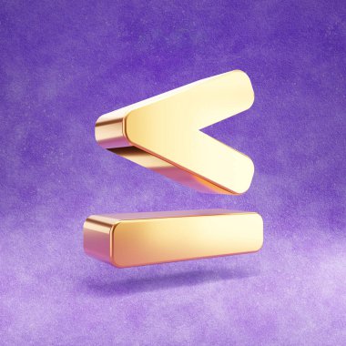 Eşit ikondan daha az. Menekşe kadife arkaplanda izole edilmiş altın parlaklığında küçük ya da eşit sembol.