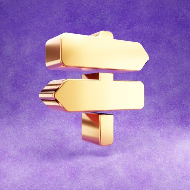 Harita simgesi simgesi. Mor kadife arkaplanda izole edilmiş altın parıltılı harita sembolü.