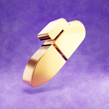 İşaret simgesi. Mor kadife arkaplanda izole edilmiş altın renkli İşaretleyici sembolü.