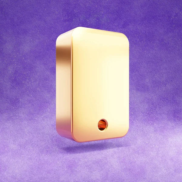 Smartphone ikonen. Guld glansiga Smartphone symbol isolerad på violett sammet bakgrund. — Stockfoto